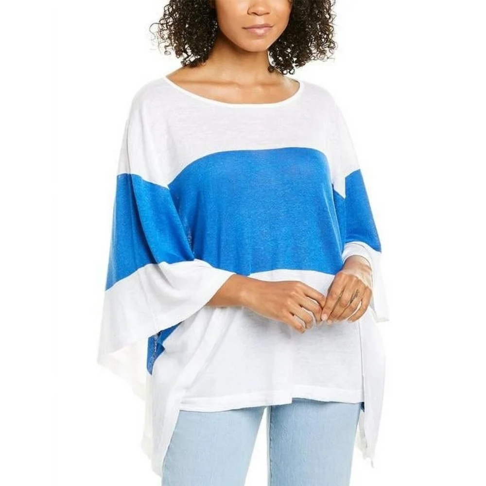 Tommy Bahama Poncho Women's L/XL Blue White Colorblock Alana Linen Blend